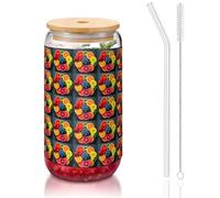 SDEGTHO Bicchieri da bere carini con cannuccia di vetro con stampa arcobaleno frutta 16 once per birra caffè ghiacciato regalo whisky