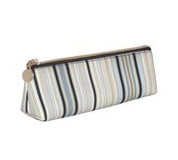 SDEGTHO Blu Beige Stripe Pattern Fashion Triangolare In Pelle Cerniera Matita Pouch Con Grande Capacità Di Stoccaggio Sacchetto Della Matita, Bianco, One Size, Art Deco
