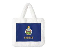 SDEGTHO Borsa a tracolla da donna in peluche con stampa bandiera del Kansas, borsa a mano pelosa per lavoro e viaggio, Bianco, One Size