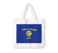 SDEGTHO Borsa a tracolla da donna in peluche con stampa della bandiera dell'Oregon, borsa a mano pelosa per lavoro e viaggio, Bianco, One Size