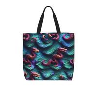 SDEGTHO Borsa di totalizzatore del poliestere del modello delle squame del drago magico 3d con le tasche interne, borsa del computer portatile con la chiusura lampo per il viaggio di lavoro., Nero