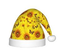SDEGTHO Cappello di Natale del bambino di Babbo Natale del bambino dei fiori gialli delle farfalle per il capodanno del partito copricapo extra spesso classico pelliccia