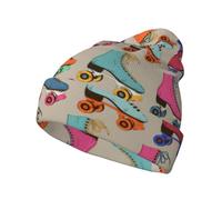 SDEGTHO Cappello in maglia retrò colorato a forma di pattini a rotelle, alla moda, per uomo e donna, unisex, caldo cappello invernale morbido a righe per adulti, nero