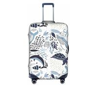 SDEGTHO Copertura elastica per valigie con stampa a tema oceano, antipolvere, antigraffio, adatta per bagagli con maniglia centrale per viaggi, bianco, L