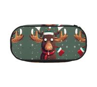 SDEGTHO Divertente astuccio con testa di alce natalizia di grande capacità, astuccio multiuso, astuccio portatile, astuccio per penne per ufficio, Nero , Taglia unica, Organizer per borse