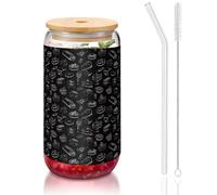 SDEGTHO Dolci Sulla Lavagna Stampa Carino Bicchieri con Cannuccia di Vetro 16oz per Birra Caffè Ghiacciato Whisky Regalo