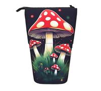SDEGTHO Funghi magici in piedi matita caso,Carino Stand Up Matite Pouch,Telescopici Pen Pouch,Portable Penne Holder, Nero, One Size, Alla moda