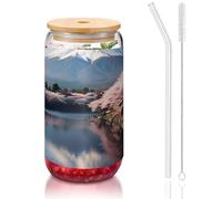 SDEGTHO Giappone Monte Fuji Paesaggio Stampa Carino Bicchieri con Paglia di Vetro 16oz per Birra Caffè Ghiacciato Whisky Regalo