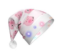 SDEGTHO Il cappello di Babbo Natale del volto del maiale rosa divertente accende il Natale con le luci LED lampeggianti per gli adulti