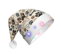 SDEGTHO Il cappello di Babbo Natale della zampa delle ossa del cane si accende con le luci LED lampeggianti per gli adulti