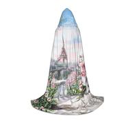 SDEGTHO Mantello con cappuccio a forma di torre Eiffel di Parigi, con fiori, per cosplay, feste rinascimentali, fiere gotiche, fantasia, medievali, travestimento