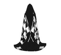 SDEGTHO Mantello con cappuccio con motivo di bandiere a scacchi bianco e nero per adolescenti cosplay costume rinascimentale fiera gotica fantasy medievale abito
