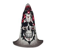 SDEGTHO Mantello con cappuccio con teschio rosso rosa per Halloween, mantello lungo con cappuccio, mantello per carnevale, costume in maschera