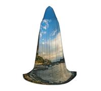 SDEGTHO Mantello con cappuccio, motivo tramonto sulla torre Eiffel e sulla Senna, per cosplay, cosplay, rinascimentale, fiera, gotico, fantasia, medievale