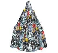 SDEGTHO Mantello da mago gotico con fiori rossi e gialli, mantello lungo per costume medievale di Halloween