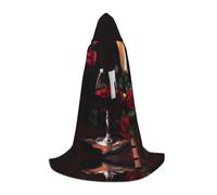 SDEGTHO Mantello lungo con cappuccio con rosa e candela rosso vino rosso mantello con cappuccio mantello carnevale mantello costumi mantello con cappuccio mantello in maschera