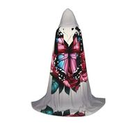 SDEGTHO Mantello lungo con cappuccio con rosa e farfalla per Halloween, mantello con cappuccio, mantello per carnevale