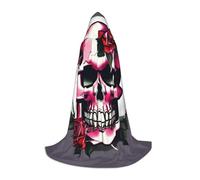 SDEGTHO Mantello lungo con cappuccio con teschio rosa per Halloween, mantello con cappuccio, mantello per carnevale, costume in maschera