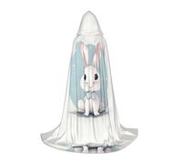 SDEGTHO Mantello lungo con cappuccio per Halloween, con stampa di coniglio, bianco, mantello con cappuccio, mantello per carnevale e feste in maschera