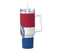 SDEGTHO Missouri State Flag - Bandiera del Ghiaccio, con manico e cannuccia, in acciaio inox, doppia parete isolata con coperchio