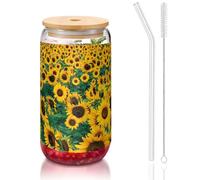 SDEGTHO Molti bellissimi girasoli stampa carino bicchieri con cannuccia di vetro 16 once per birra caffè ghiacciato whisky regalo