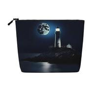 SDEGTHO Moonlight Lighthouse, borsa da viaggio versatile, borsa per trucchi, grande capacità, trousse con cerniera, Nero, One Size