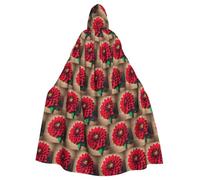 SDEGTHO Pannello di legno Retro Fiore Rosso Dalia Stampa Adulto Halloween Mantello Con Cappuccio 140 Pollici Cappello Oversize Per Vampiro