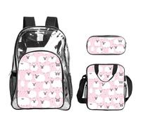 SDEGTHO Pecore bianche su sfondo rosa stampato trasparente borsa per la scuola, set da 3 pezzi, manico robusto, approvato per eventi stadio concerti