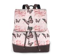 SDEGTHO Piccola borsa di cuoio rosa della farfalla per il mini zaino durevole delle donne con la chiusura lampo del metallo