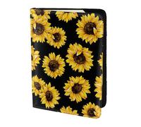 SDEGTHO Primavera Girasoli Retro Fiori Stampa Passaporto Titolare Della Copertura Della Copertura Della Pelle Bovina Porta Carte di Viaggio Accessori, Nero , Taglia unica