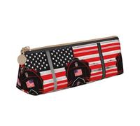 SDEGTHO Red Line Firefighter Usa Flag Fashion Triangolare In Pelle Cerniera Matita Pouch Con Grande Capacità di Archiviazione Del Sacchetto Della Matita, Bianco, One Size, Art Deco