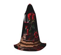 SDEGTHO Rosa rossa e vino romantico amanti Decor Halloween mantello con cappuccio lungo mantello con cappuccio mantello carnevale costumi mantello con cappuccio mantello con cappuccio mantello in