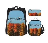 SDEGTHO Set di 3 borse per libri con anatre selvatiche e alberi che volano da caccia, include zaino di grande capacità, portapranzo e astuccio, set da 3 pezzi, Nero, One Size