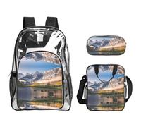 SDEGTHO Set di 3 zaini da scuola trasparenti stampati con paesaggio montano, manico robusto, approvato per eventi e concerti allo stadio