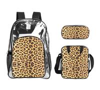 SDEGTHO Set di 3 zaini per la scuola trasparenti con stampa leopardata, manico robusto, approvato per eventi e concerti allo stadio