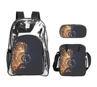 SDEGTHO Set di 3 zaini trasparenti con note musicali dorate e stella lucida, con manico robusto, approvato per eventi e concerti allo stadio