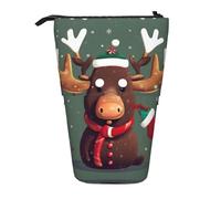 SDEGTHO Simpatico astuccio telescopico con testa di alce natalizia, portapenne per studenti, cancelleria per scuola e università, Nero , Taglia unica, Organizer per borse