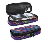 SdetYuia Astuccio geometrico bohémien tribale per ragazze grande capacità rombo etnico indiano portapenne con cerniera organizer borse da donna per ufficio college, Pipistrello sagomato colorato,