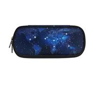 SdetYuia Astuccio nero bianco con stampa mucca cioccolato, grande capacità, astuccio estetico, forniture per il rientro a scuola per college adolescenti adulti, Mappa del mondo blu stella,