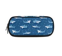 SdetYuia Astuccio nero bianco con stampa mucca cioccolato, grande capacità, astuccio estetico, forniture per il rientro a scuola per college adolescenti adulti, Blu Cartoon Squali Dots,