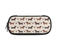 SdetYuia Astuccio nero con stampa bulldog francese, grande capacità, astuccio portapenne per scuola materna e studenti delle scuole medie elementari, Zampa di cane bassotto marrone, 8.8"x1.7"x4.1",