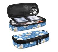 SdetYuia Astuccio per bambini con stella marina, grande capacità, con cerniera, stile mediterraneo, organizer per donne, per ufficio e università, Margherita Bianca, 8.8"x1.7"x4.1", Set di zaini per