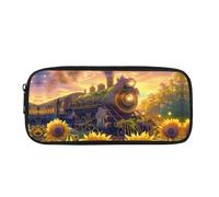 SdetYuia Astuccio per matite con libellula, astuccio con cerniera, grande astuccio organizer per ufficio e viaggi, grande capacità, Treno Girasole, 8.3"x3.7"x2", Astuccio