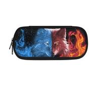 SdetYuia Astuccio per matite con lupo per ragazzi, astuccio con cerniera, organizer da scrivania, astuccio da viaggio, astuccio per cancelleria, organizer per ragazzi e uomini, Wolf Fire Ice,