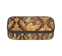 SdetYuia Astuccio per matite con mappa antica del mondo, grande capacità, per adulti, borsa per cosmetici, nero, Nero , 8.3"x3.7"x2", Astuccio