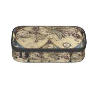 SdetYuia Astuccio per matite con mappa antica del mondo, grande capacità, per adulti, borsa per cosmetici, nero, Nero , 8.3"x3.7"x2", Astuccio