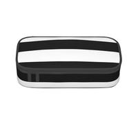 SdetYuia Astuccio per matite con stampa a righe bianche e nere di grande capacità, per adulti intercalari per cosmetici, Nero , 8.3"x3.7"x2", Astuccio