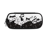 SdetYuia Astuccio per matite con stampa di gallo nero rosso bianco e nero, astuccio per penne e matite, per il rientro a scuola, Cartoon Cat Note musicali, 8.8"x1.7"x4.1", Astuccio