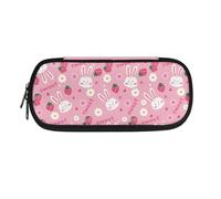 SdetYuia Astuccio per matite con stampa di gallo nero rosso bianco e nero, astuccio per penne e matite, per il rientro a scuola, Rosa Coniglio Fiori Fragola Amore, 8.8"x1.7"x4.1", Astuccio