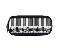 SdetYuia Astuccio per matite con stampa di gallo nero rosso bianco e nero, astuccio per penne e matite, per il rientro a scuola, Note musicali per pianoforte gatto nero, 8.8"x1.7"x4.1", Astuccio